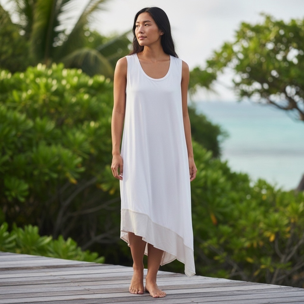 Tommy Bahama Women’s Dress Asymetrical Sleeveless White Dress Size-Small EUC